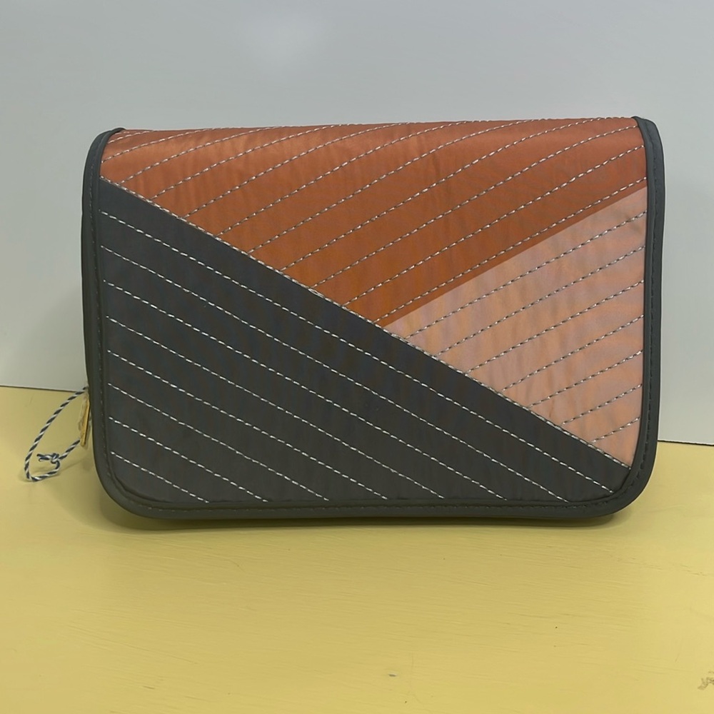 Tartan & Twine Cosmetic Bag Gray Orange Pink NWOT